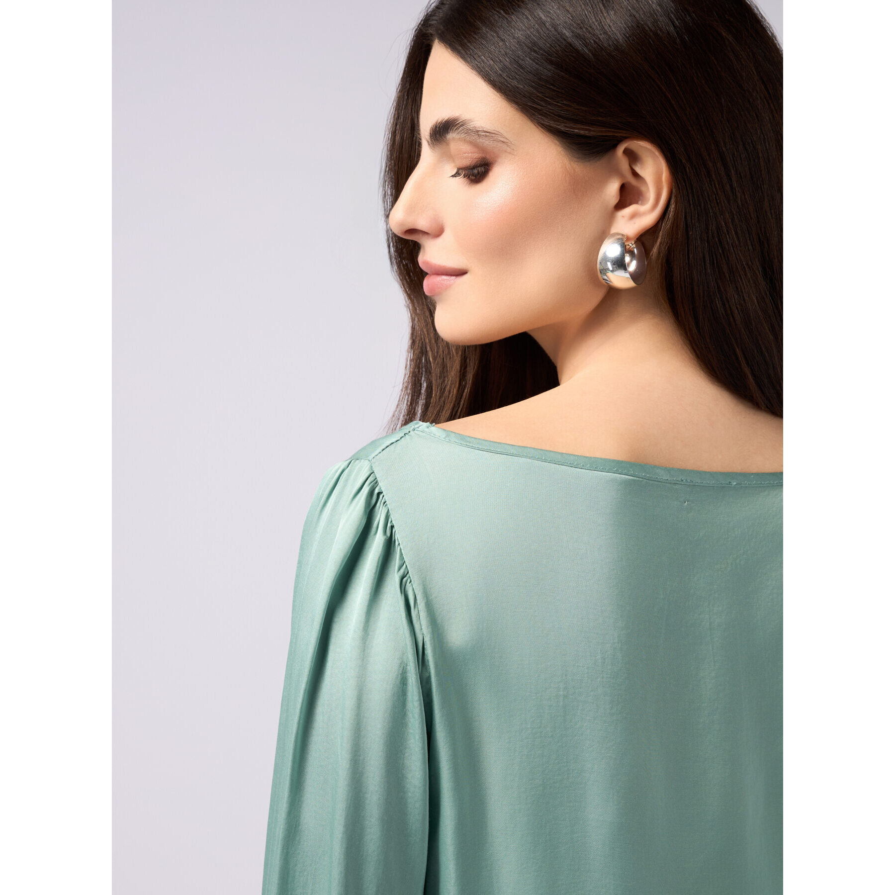 Oltre - Blusa maniche lunghe in raso di viscosa - Verde acqua