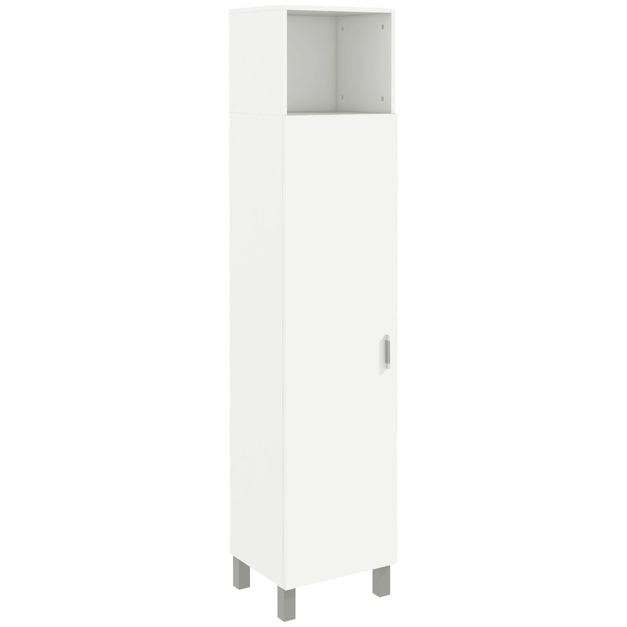 Armoire colonne meuble de rangement avec niche supérieure et placard 3 étagères intérieures - 40 x 35 x 177 cm - blanc