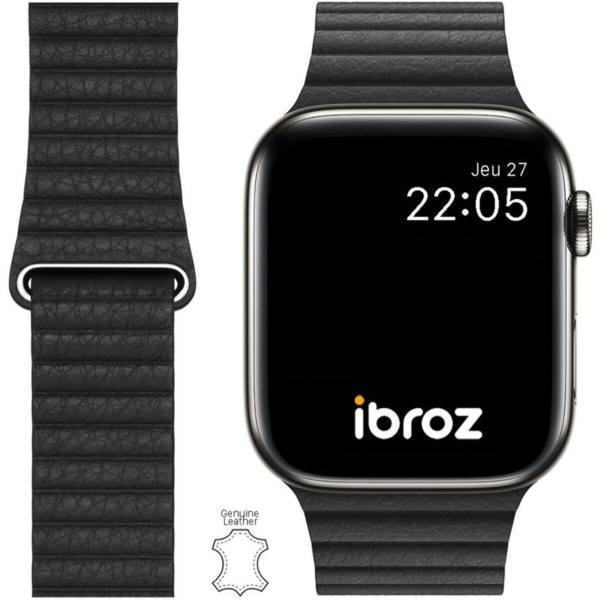 Bracelet IBROZ Apple Watch Cuir Loop 42/44/45mm noir