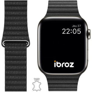 Bracelet IBROZ Apple Watch Cuir Loop 42/44/45mm noir