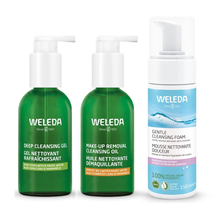 WELEDA -  Lot Gel nettoyant rafraîchissant + Huile nettoyante démaquillante + Mousse nettoyante