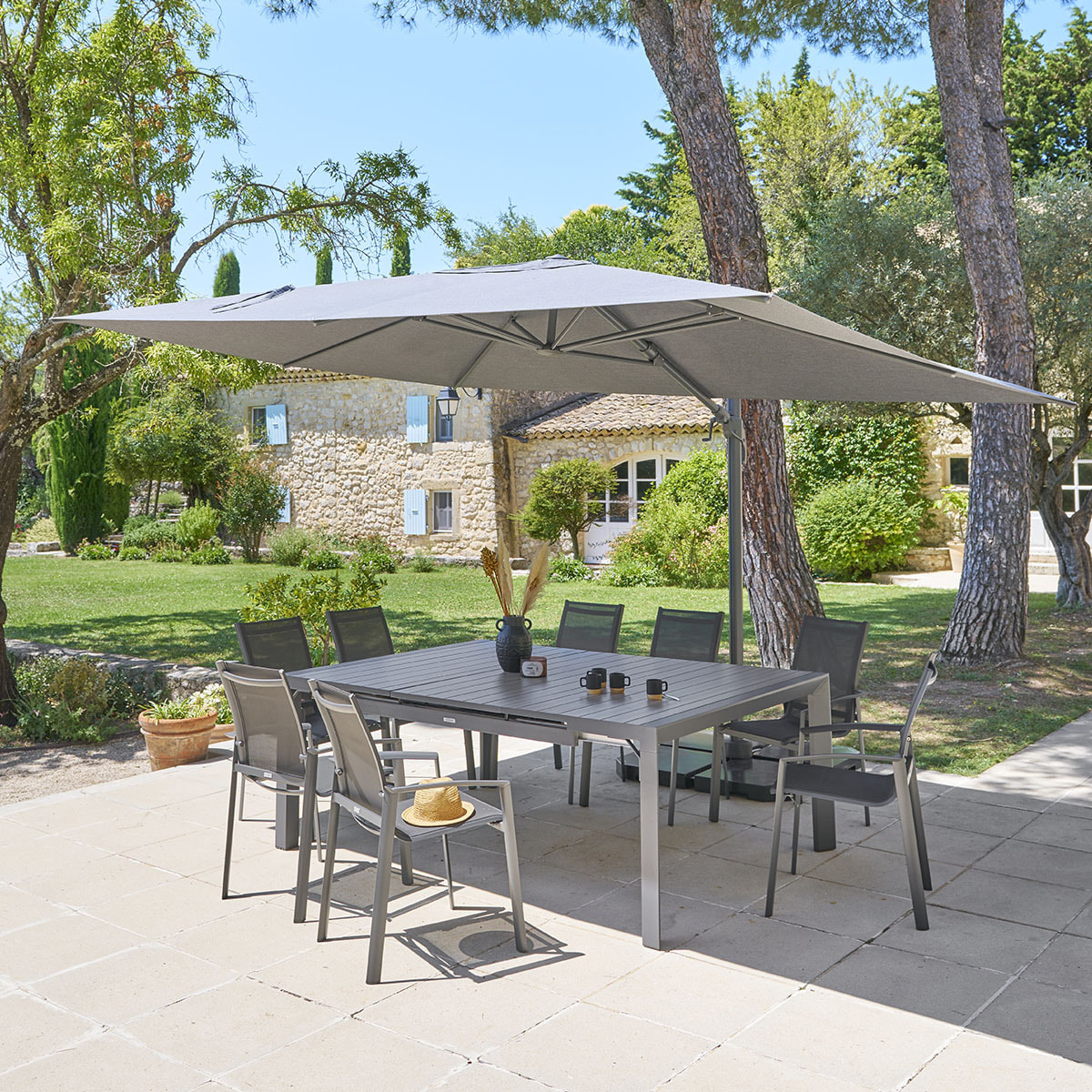 Parasol déporté rectangulaire "Melhia" anthracite 4x3m