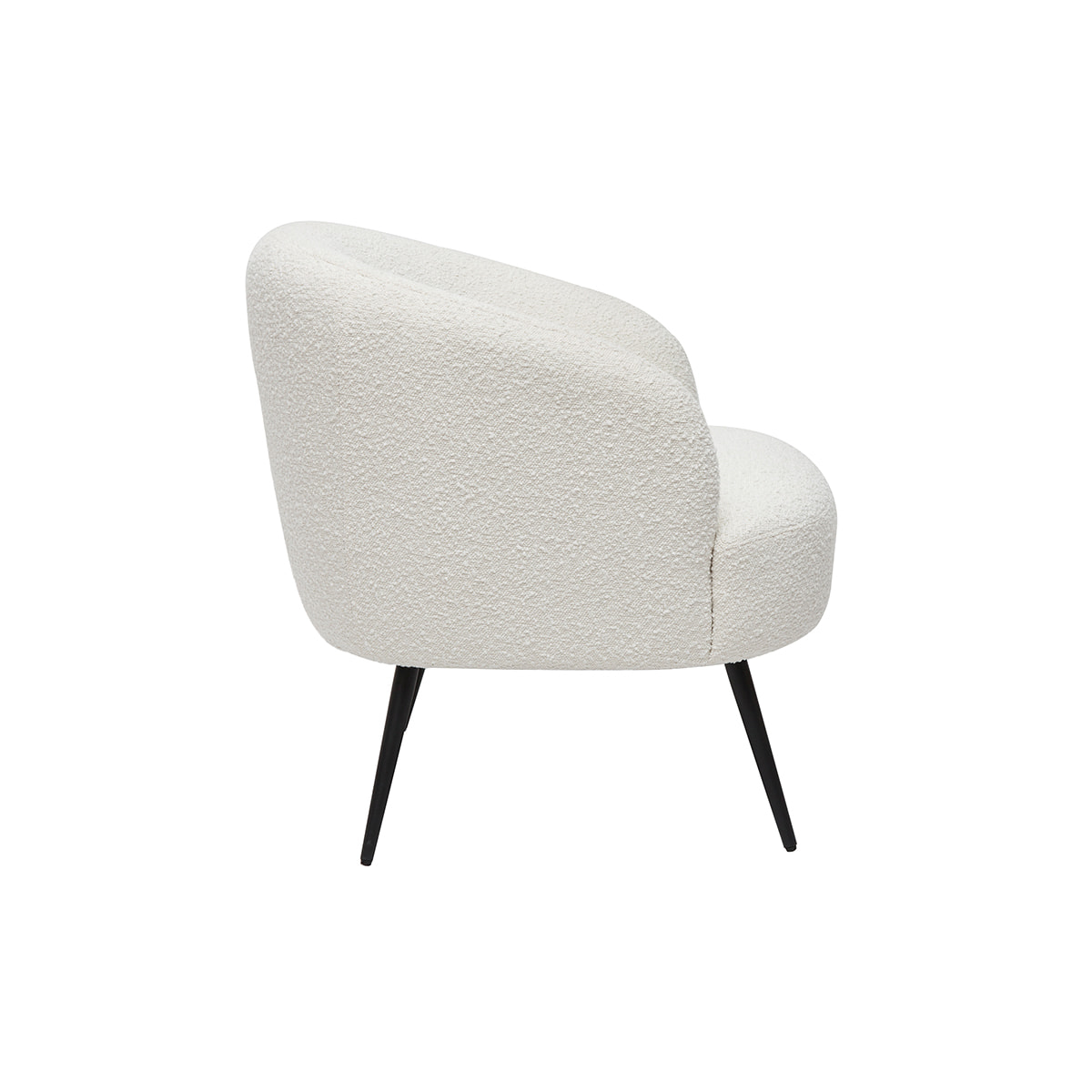 Fauteuil design en tissu effet laine bouclée blanc cassé et métal noir MAGGIE