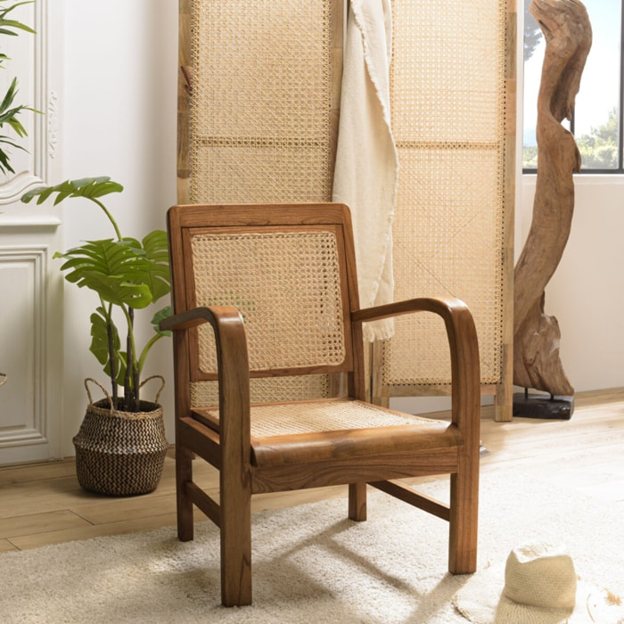 DAK - Fauteuil mindi et cannage bois foncé