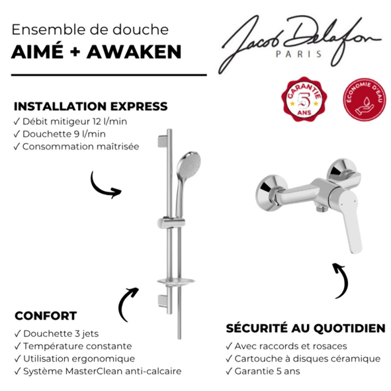 Mitigeur de douche Aimé  + ensemble de douche Awaken