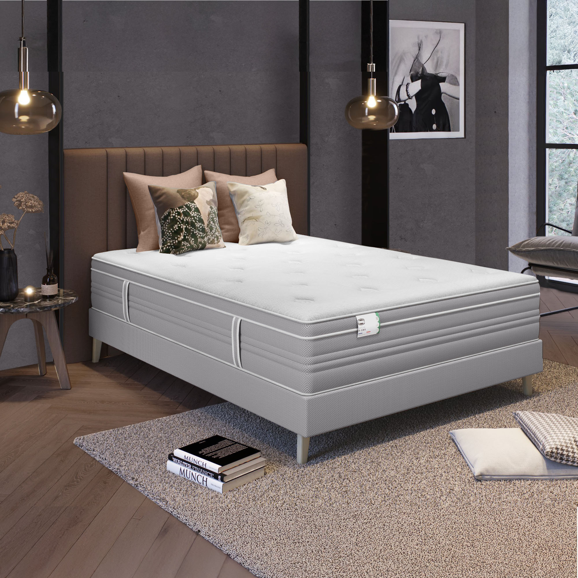 Ensemble L ELEGANT, matelas H30 ressorts ensachés, ferme, sommier