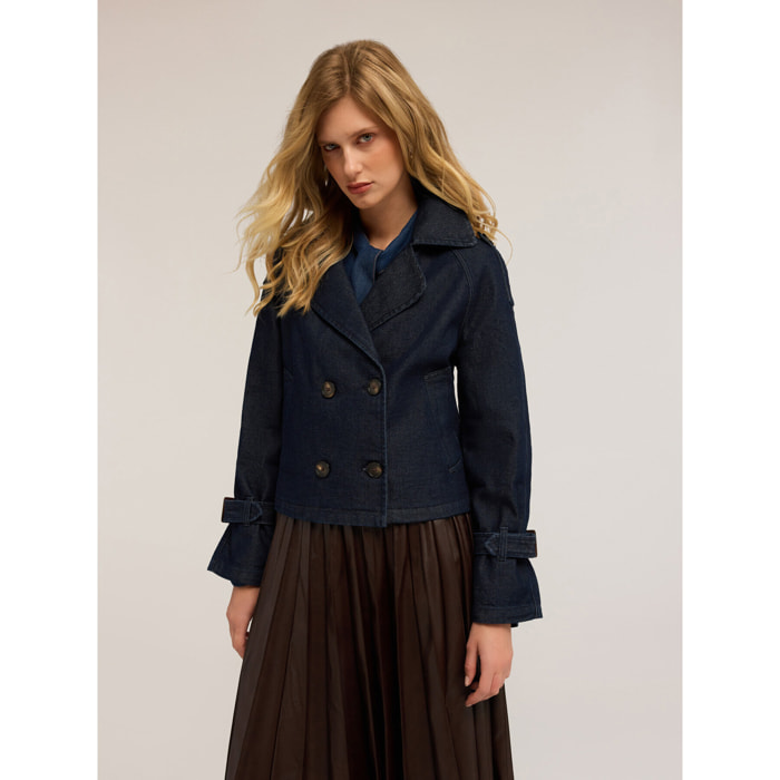 Motivi - Trench corto doppiopetto in denim - Blu