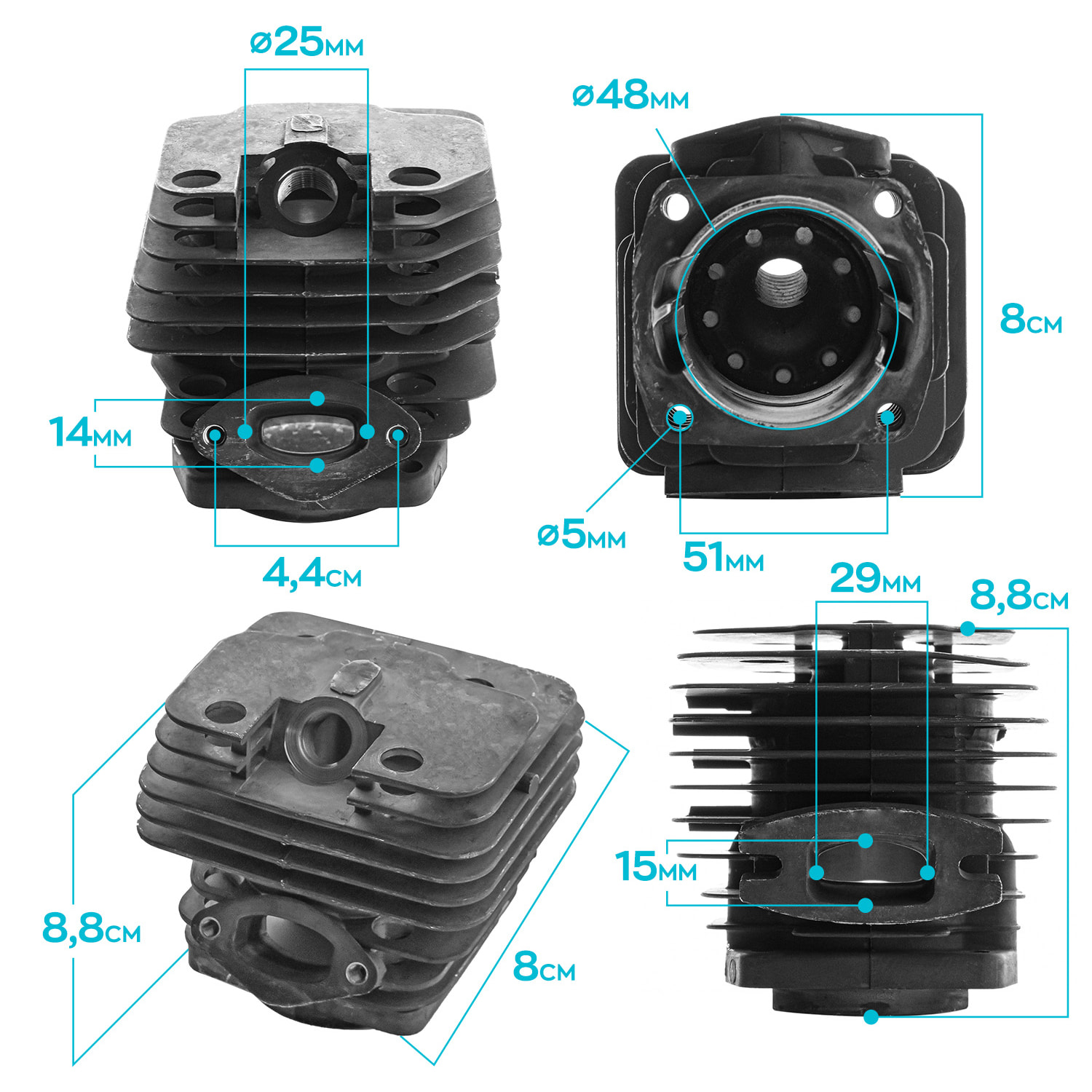 Gruppo Termico Per Motosega 62Cc - Ricambio Cilindro + Pistone Completo Per Motori A 2 Tempi Da 62Cc