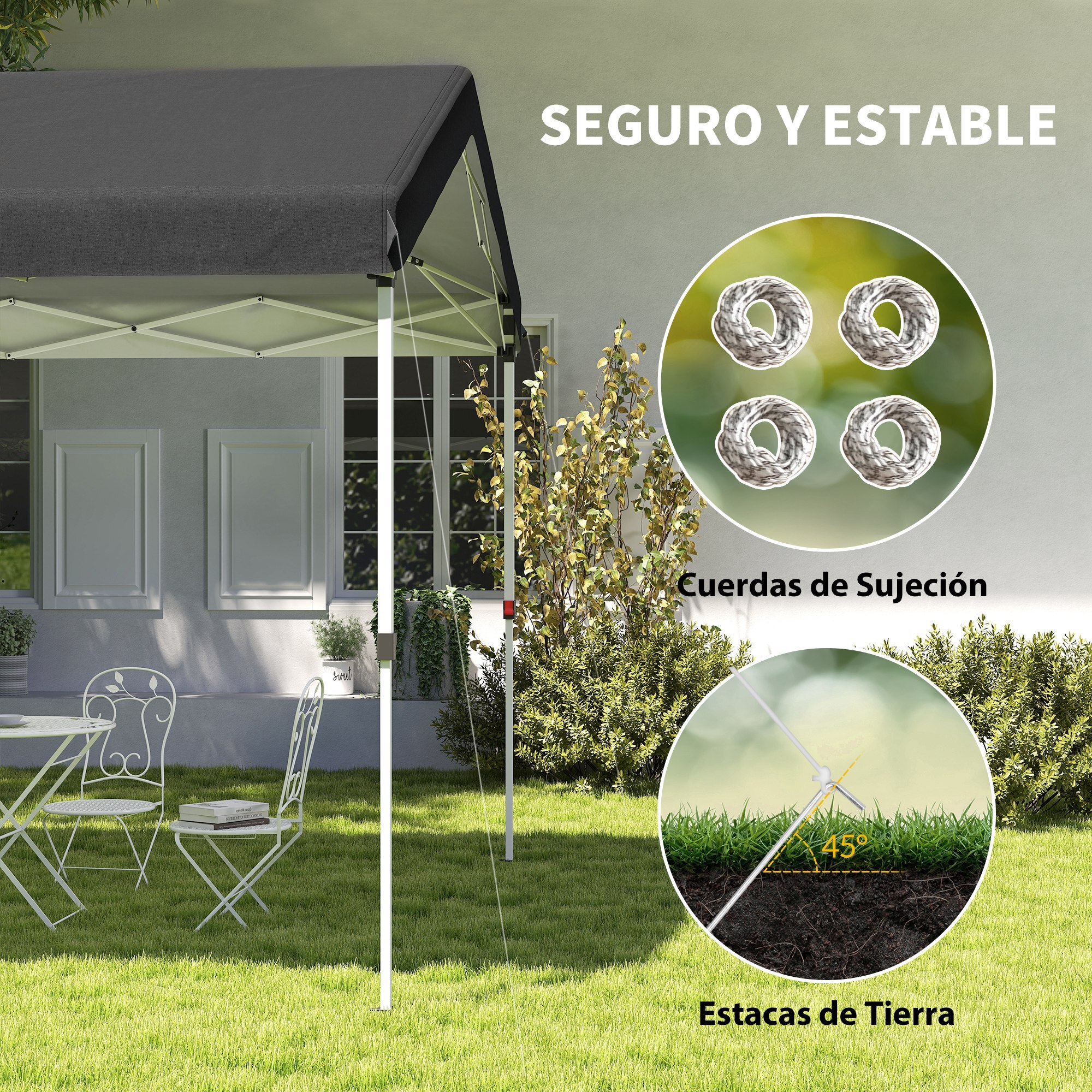 Carpa Plegable 6x3 m Cenador de Jardín con Altura Ajustable en 3 Niveles Protección UV50+ Impermeable y Bolsa de Transporte Gazebo para Exterior Fiestas Camping Gris Oscuro