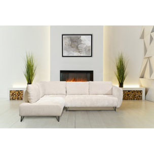 Canapé convertible angle droit 3 places en tissu côtelé écru - ADELE