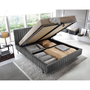 Flavio - lit coffre - 180x200 cm - sommier inclus - en velours - Gris Anthracite
