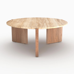Table basse en travertin et bois D85 cm - Sierra