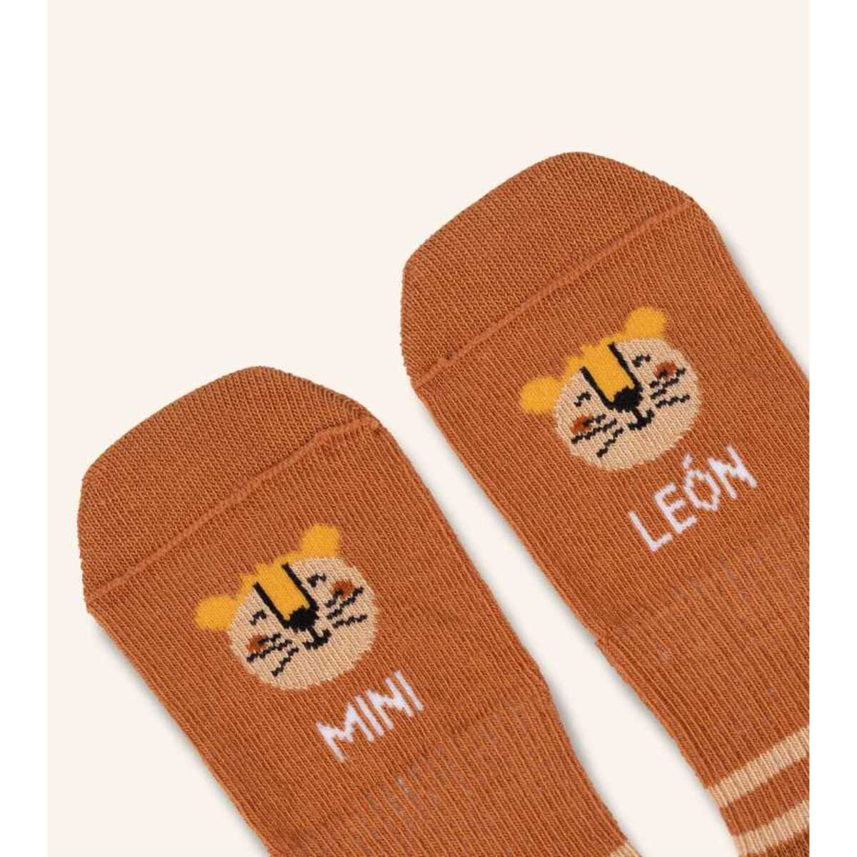Mini calcetines "Mini león" Teja