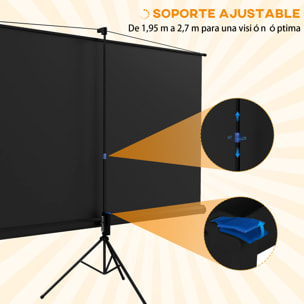 Pantalla de Proyector Manual con Soporte 100 Pulgadas Pantalla de Proyección Portátil Formato 16:9 con Altura Ajustable para Interior y Exterior Cine en Casa Patio 221x124 cm Negro