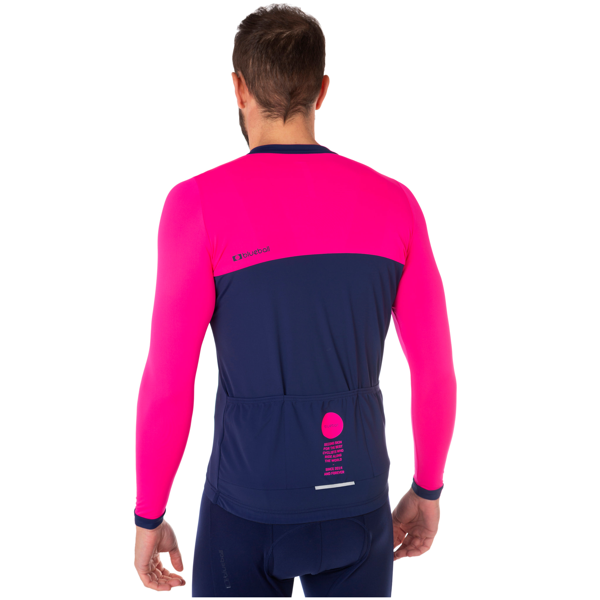 Camiseta ciclista hombre manga larga color azul/rosa