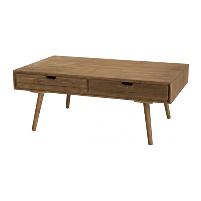 ANDREW - Table basse marron scandi rectangulaire 4 tiroirs bois Sapin