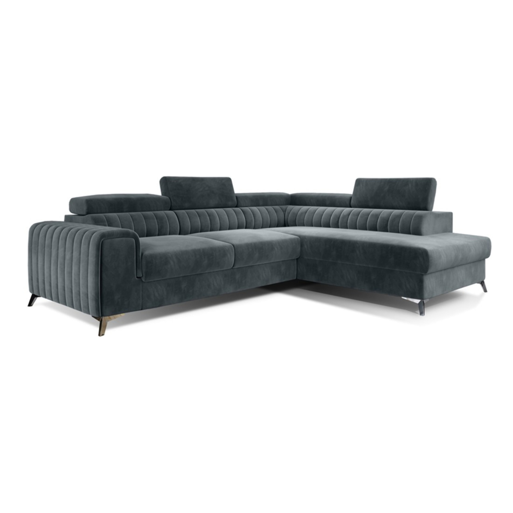 Talisay - canapé d'angle droit - 5 places - convertible avec coffre - en velours - Gris