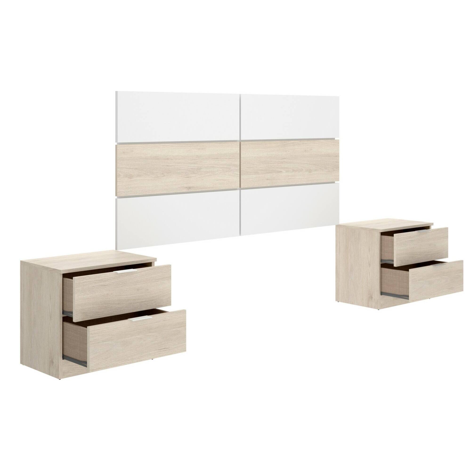 Testiera lettoLucie, Spalliera, Testata per camera da letto, Poggiatesta, 259x34 h122 cm, Bianco e Rovere
