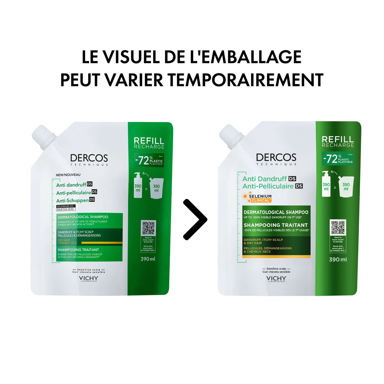 Dercos - Éco-Recharge Shampooing Traitant Pellicules & Démangeaisons Cheveux Secs