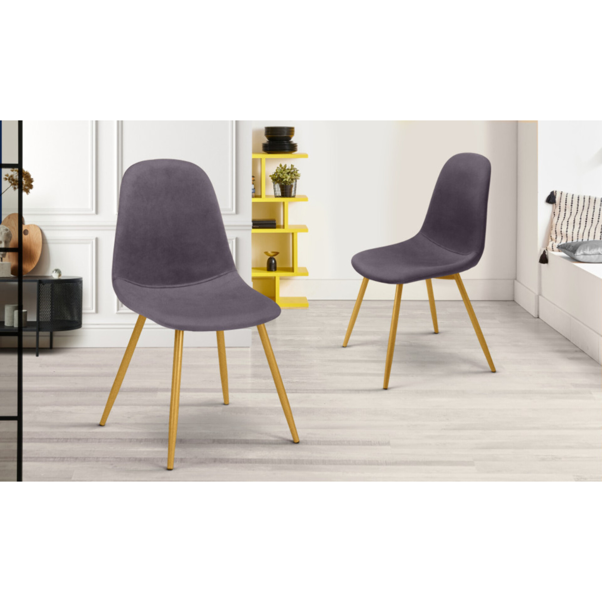 Chaises Sofia - Gris foncé - pied doré