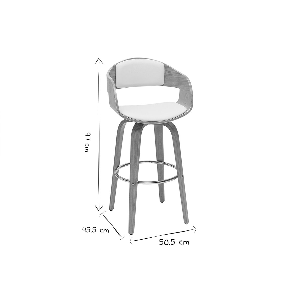 Tabouret de bar design pivotant blanc et bois clair H65 cm GAO
