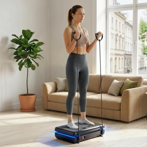 Plataforma Vibratoria, 120 Velocidades, 5 Programas, Plataforma Vibración Muscular 200W con 2 Bandas Elásticas, Pantalla LED, Luz, Mando a Distancia, Carga 120 kg para Hacer Ejercicio en Casa