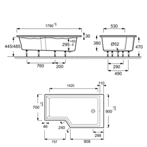 Pack baignoire bain douche 180 x 90  Neo version droite + tablier