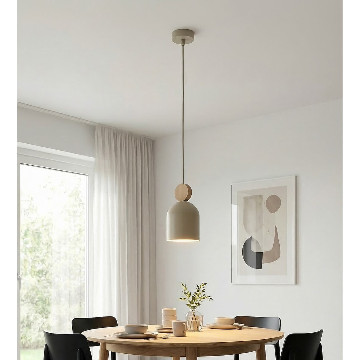 Lampada a sospensione MESI in acciaio e legno beige