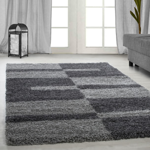 GALA - Tapis shaggy à poils longs motif géométrique gris