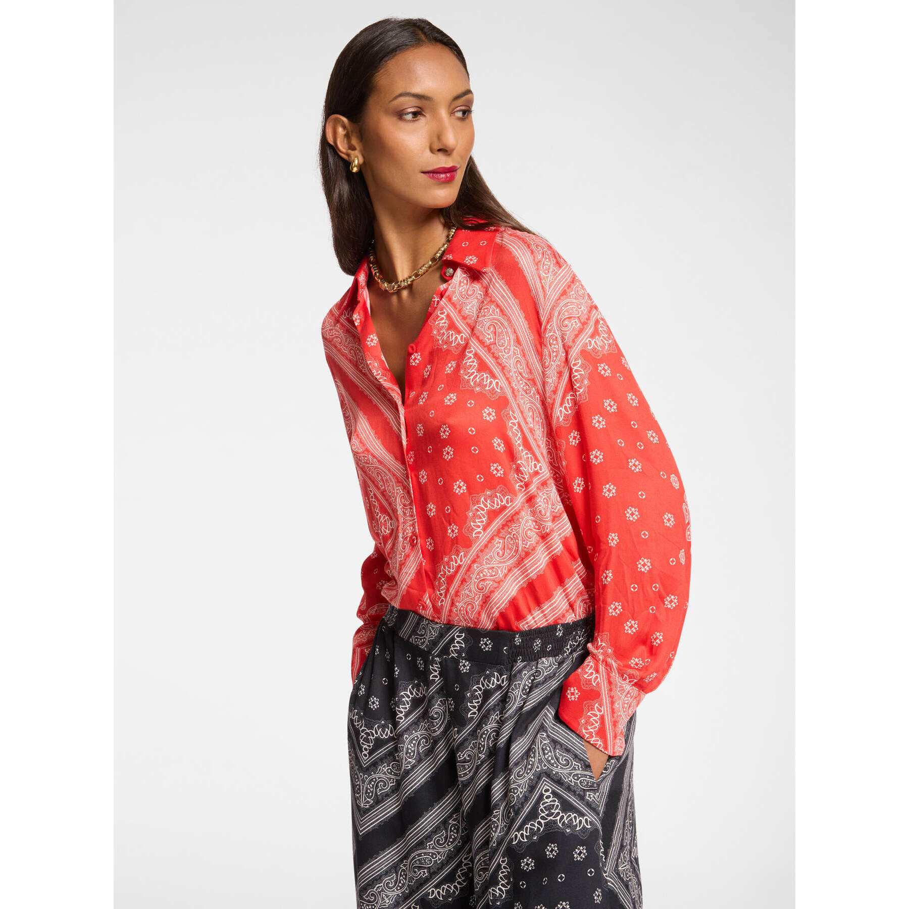 Elena Mirò - Camisa con estampado de bufanda - Rojo