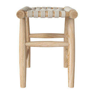 Tabouret tressé blanc en macramé et branche de teck - Kira