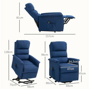 Sillón Relax Reclinable Eléctrico Sillón Levanta Personas con Mando a Distancia y Bolsillo Lateral Sillón Elevador para Salón Dormitorio Azul Oscuro