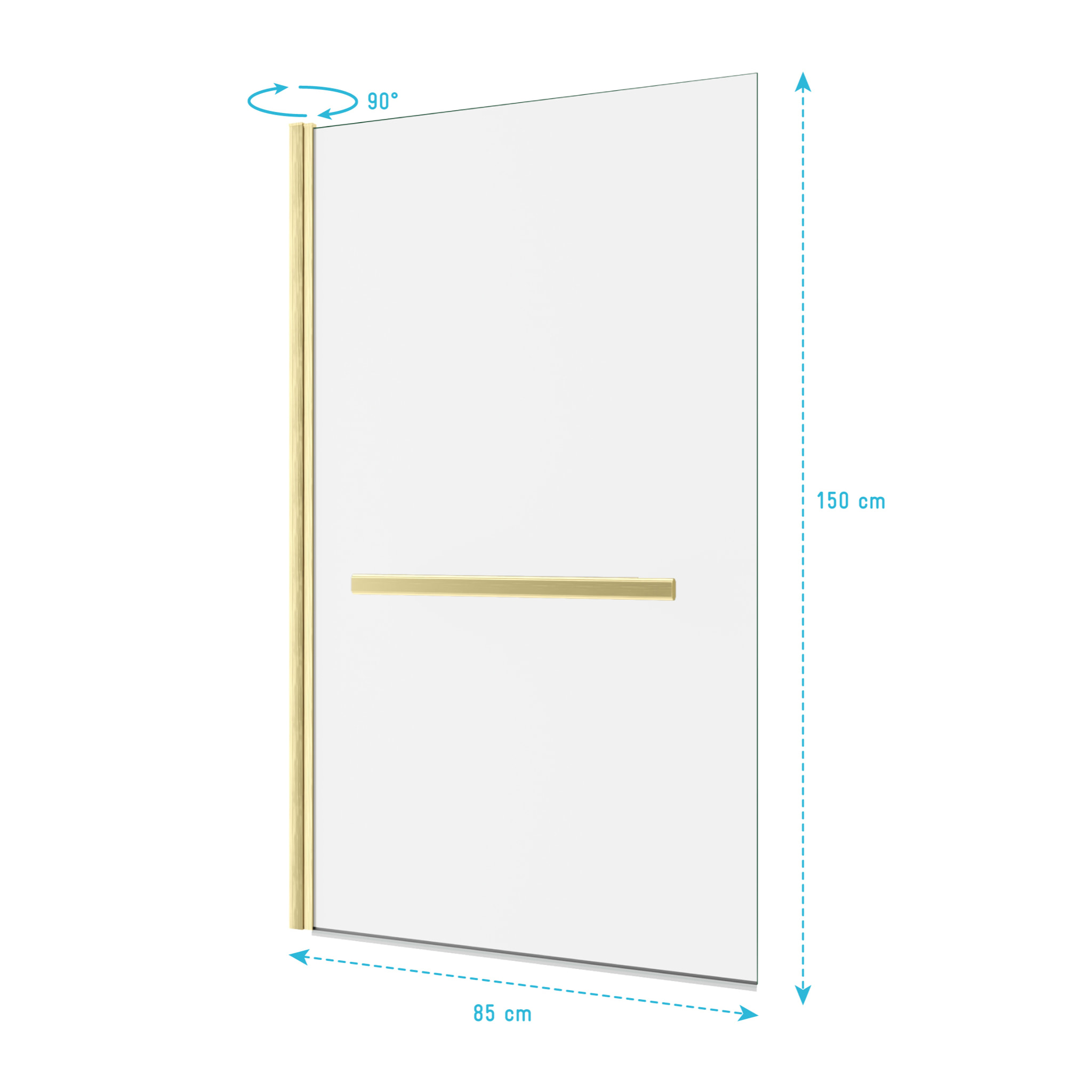 Pare baignoire Pivotant avec Porte-Serviette 85x150cm - Or Doré Brossé - Verre 6mm - TSHAPE GOLDY