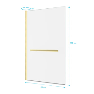 Pare baignoire Pivotant avec Porte-Serviette 85x150cm - Or Doré Brossé - Verre 6mm - TSHAPE GOLDY