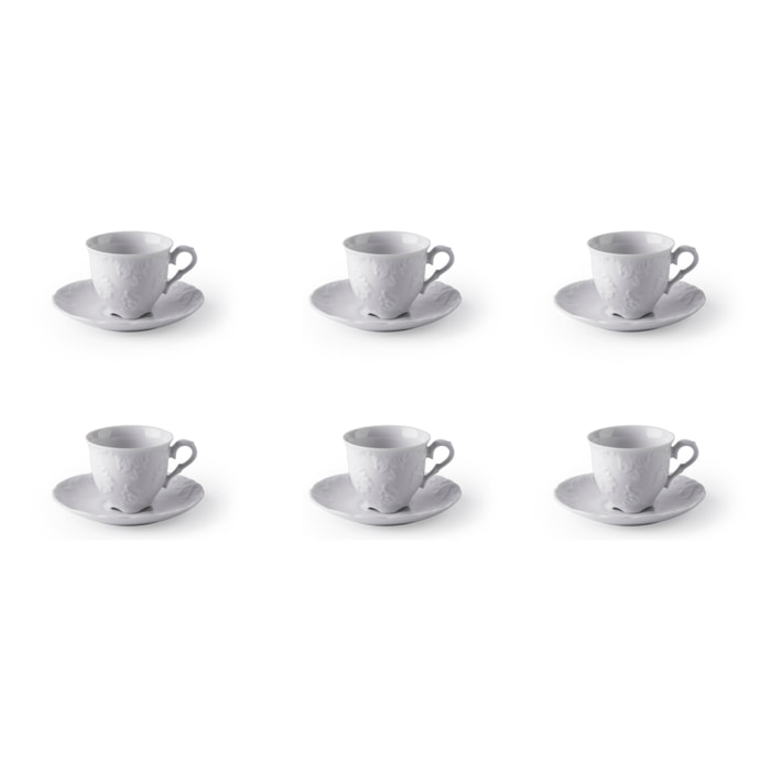 Set 6 Tazze Caffè con Piattino Excelsa – Elisa Rococo’, Porcellana Bianca