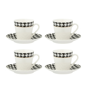 J-Line tasse + sous-tasse Pied-Poule - porcelaine - blanc - boite de 4