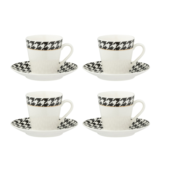 J-Line tasse + sous-tasse Pied-Poule - porcelaine - blanc - boite de 4