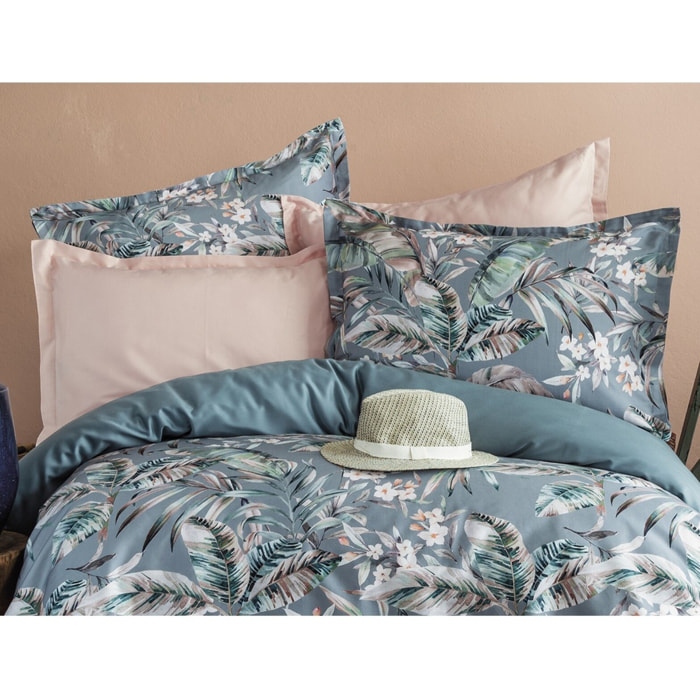 Parure housse de couette 240x220 cm et 2 taies d'oreiller 63x63cm satin de coton imprimé