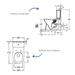 WC à poser sans bride surélevé sortie horizontale VILLEROY & BOCH ViCare avec abattant