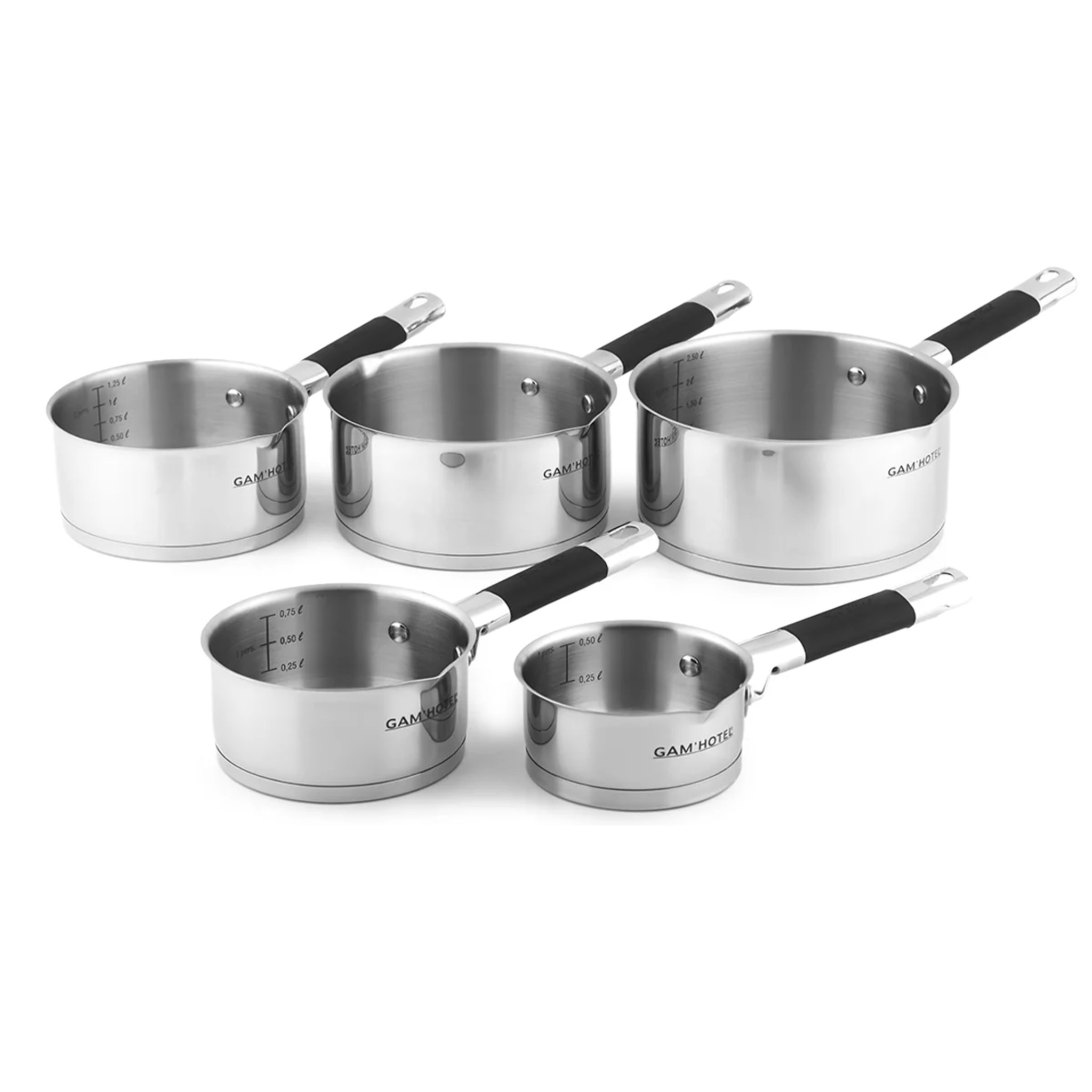 Set de 5 casseroles en inox 18/8 (12,14,16,18,20 cm)