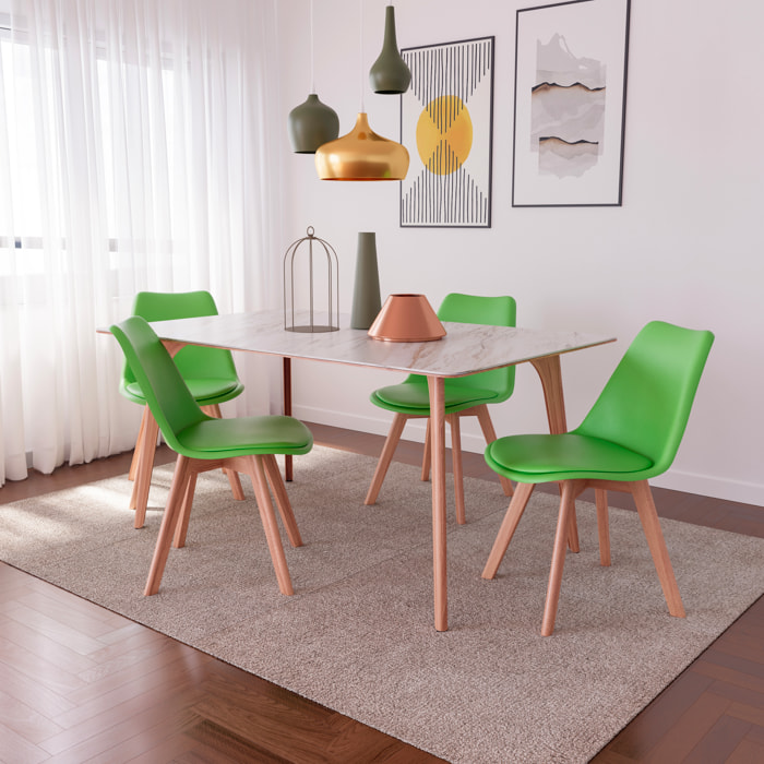 Set Di 4 Sedie Per Sala Da Pranzo Ufficio Con Gambe In Faggio Legno Massello Massiccio Stile Nordico Scandinavo Seduta Imbottita Soggiorno Sala Verde