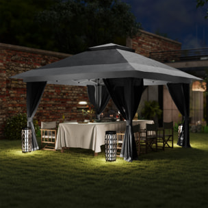 Carpa Plegable Gazebo 3,6x3,6 m Cenador Plegable con 4 Paredes Laterales de Malla Anti-UV Altura Ajustable Bolsa de Arena y Bolsa de Transporte para Camping Fiestas