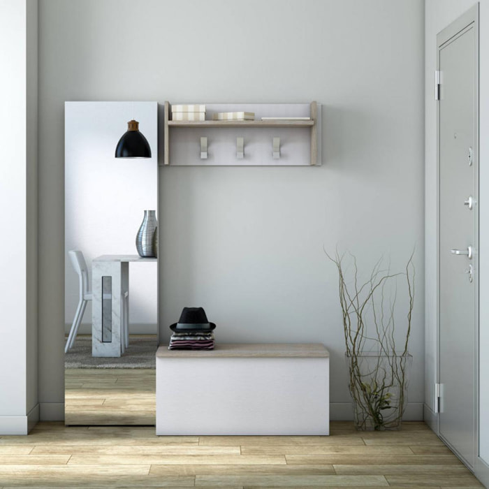 Baule Miltonia, Capiente box contenitore multiuso, Cassapanca moderna, 100% Made in Italy, Cm 90x45h45, Bianco e Rovere