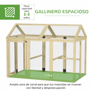 Gallinero para Exterior, 140x88,5x106 cm, Gallinero de Madera para 1-3 Gallinas con 3 Perchas y 2 Puertas con Cierre, para Gallinas, Conejos, Patos, Madera Natural