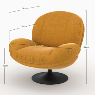 Fauteuil pivotant en tissu effet velours jaune moutarde - Ricci