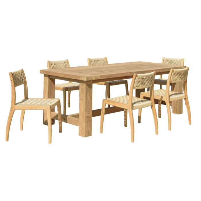 VALERIA - Ensemble de jardin avec table en bois de teck recyclé rotin 6 pers.