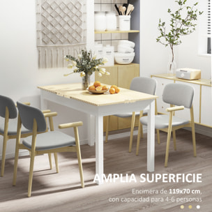 Mesa de Comedor de Madera Mesa de Cocina Rectangular para 4-6 Personas Estilo Moderno para Salón Carga 50 kg 119x70x75 cm Roble y Blanco