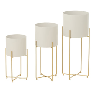 J-Line cache-pot Rond - acier - or/blanc - set de 3