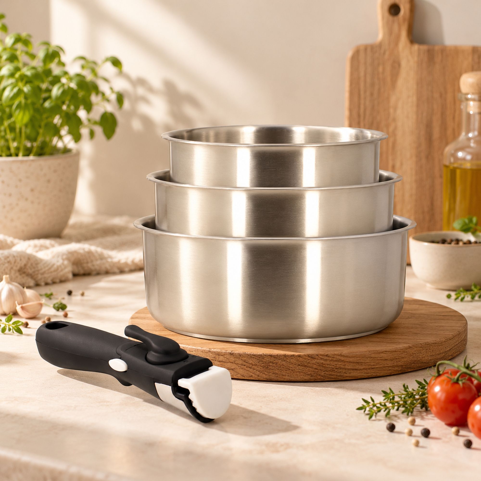 Lot de 3 casseroles amovibles acier inoxydable - tous feux IRIS