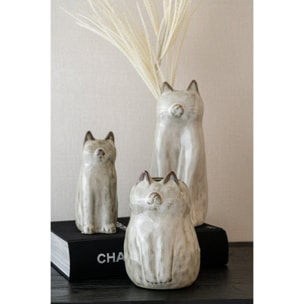 J-Line Vase chat - porcelaine - gris vert - small